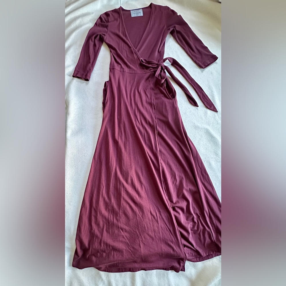 TONLE 3/4 Sleeve Jersey Stretch Maxi Wrap Dress | Burgundy Women’s XS